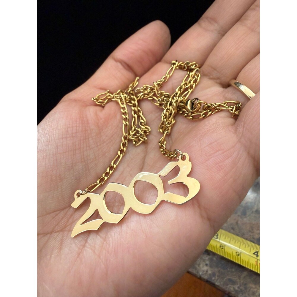 18K Gold Plated 2003 Birth Year Pendant Necklace - Figaro Chain Jewelry